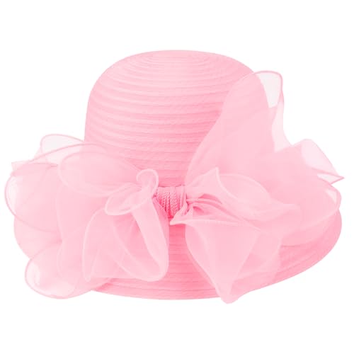Image of DRESHOW Lady Derby Dress Church Bowler Cloche Hat Bowknot Organza Bridal Cap for Wedding