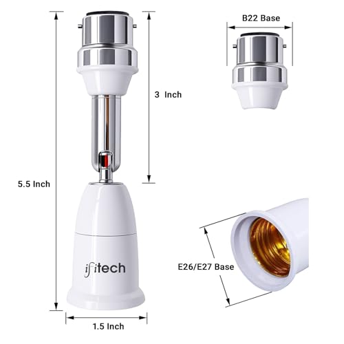 Image of IFITech B22 to E26 /E27 Adjustable Extension Bulb Holder Socket | 360 Rotatable, 180 Bendable Lamp Adapter | Safe Flame-Retardant ABS, 5.5 inch (14cm) - Compatible with Screw Base Bulbs (1 Unit)