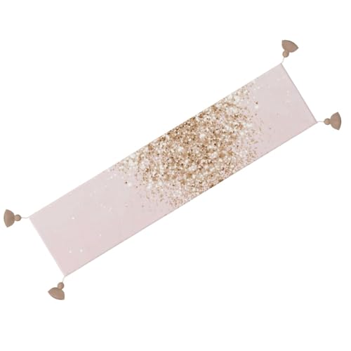Chemin de table paillettes or rose en lin pour décorer la table de Noël