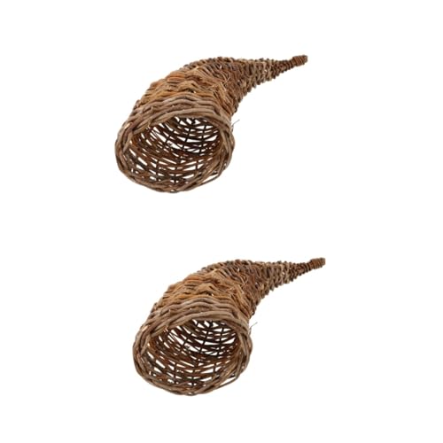 Happyyami 2pcs Horn Basket Ornaments Table Basket Wicker Cornucopia Basket Woven Food Basket Snacks Basket Woven Storage Basket Horn of Plenty Basket Woven Basket Woven Present Basket Rattan