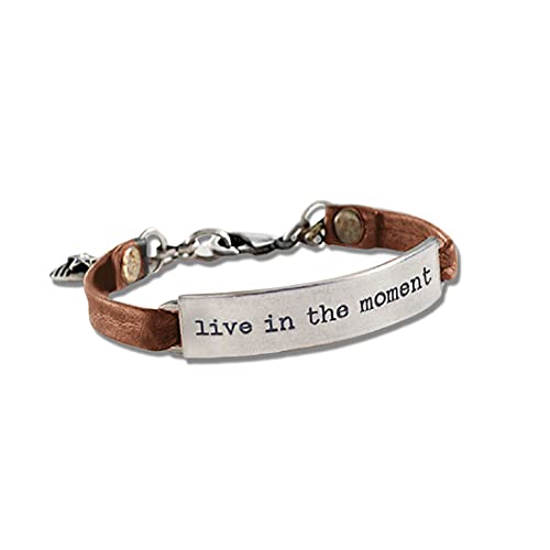 Sweet Romance Live in the Moment Inspirational Motivational Message Bracelet (Brown Leather)