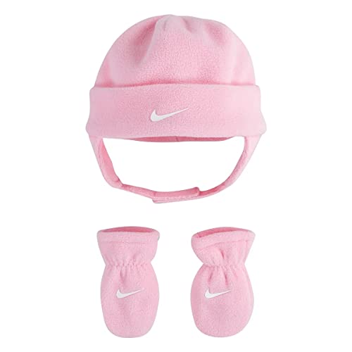 Image of Nike Baby Girl Hat & Mittens 2 Piece Set (Pink(6A2781-A8F)/White, 12-24 Months)