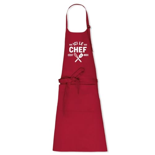 Tablier cuisine homme en coton bio confectionné en France Ici le chef c'est moi