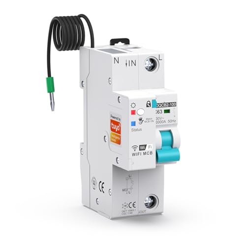 Disjoncteur 1P WiFi 63A - Interrupteur de mesure connecté avec commande à distance Smart Life