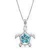 Honolulu-Jewelry-Company-Sterling-Silver-Turtle-Necklace-Pendant-with-Simulated-Blue-Opal-Flower-18-Box-Chain Honolulu Jewelry Company Sterling Silver Turtle Ocean Sea Life Necklace Pendant with Simulated Blue Opal Plumeria Flower Nature 18" Box Chain