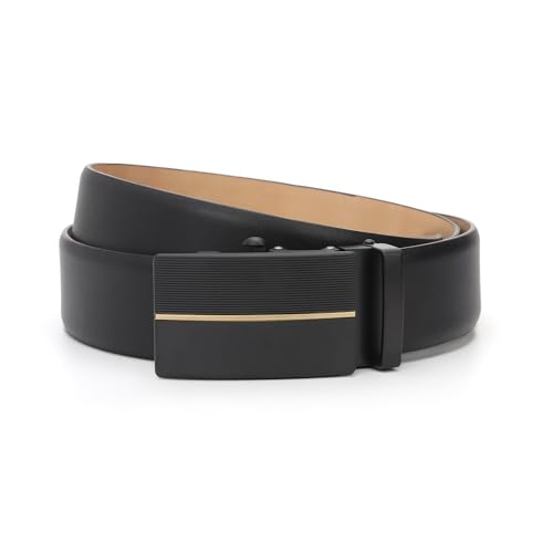 Auto-lock Black Men's Leather Belt, Wrinkle-free Genuine leather, No-hole, Micro-adjustable Belt with Nubuck Backside2