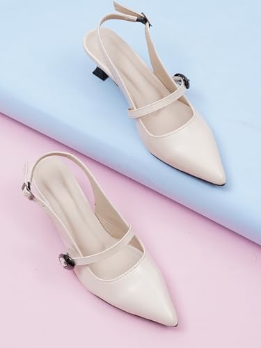 Image of TRYME Kitten Heel Sandals for Women | Pointed Toe Mules with Adjustable Strap | Elegant Comfort Heels for Office, Evening & Formal Occasions