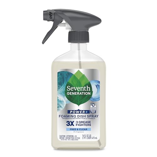 Image of Seventh Generation Foaming Dish Spray, 3X Grease Fighters, Free & Clear, 16 Fl. Oz.