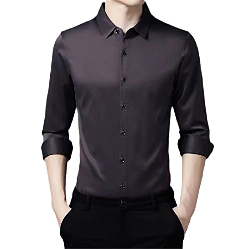 Chemise lisse à manches longues homme café L idéale pour le bureau et les sorties
