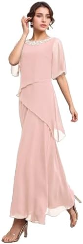 Long Mother of The Bride Dresses for Wedding Short Sleeves Chiffo...