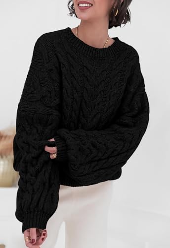 Image of PRETTYGARDEN Womens Sweaters Spring 2026 Cable Knit Long Sleeve Crewneck Oversized Sweater Chunky Pullover Loose Outfits