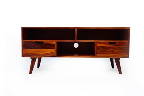 Image of Solid Sheesham Wood TV Unit for Living Room | TV Stand | TV Cabinet with Storage for Living Room and Hotel Furniture (Honey Finish-04)