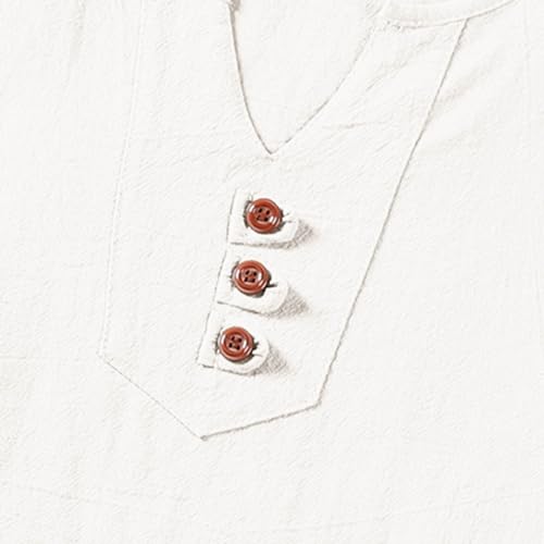 Men's Cotton Linen Plus Size Summer Tracksuits Sets 2 Piece Comfy Fitted Short Sleeve Henley Shirts and Shorts Beach4