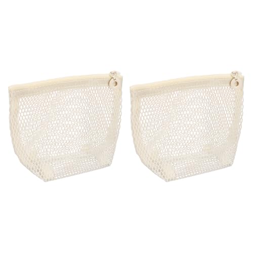 QUARKZMAN Bolsa Maquillaje Malla Semicircular 4'x3'x4.3' Blanco 2 Pz | Pequeño Estuche De Toilette con Cremallera Organizador De Viaje Semicircular Cosmético Bolsa De Almacenamiento Portátil
