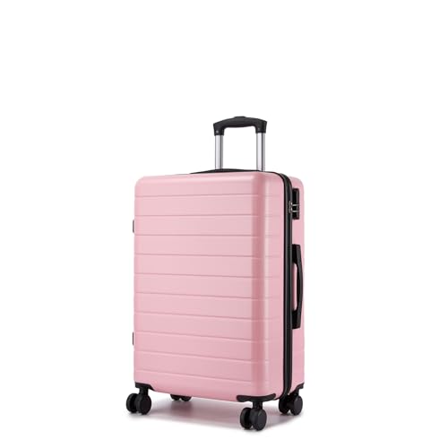 Shavont 24 Inch Medium Checked Suitcase Lightweight ABS Luggage for Holiday Hard Shell Travel Case with 4 Spinner Wheels Combination Lock and Telescopic Handle (Pink)