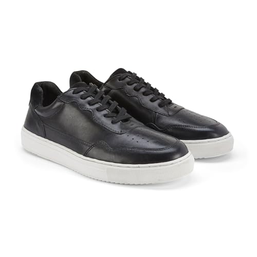 Silver Street London Spinney - Tenis clásicos de cuero para hombre, informales, extra acolchados, cómodos, para hombre, Black, 45 EU