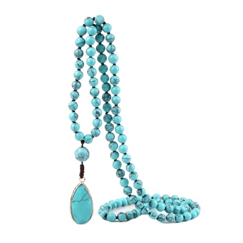 Bracelet pierre 6mm d'exception, perles multicouches 108 grains et pendentif larme finement ciselé