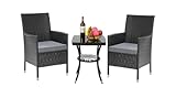 Clevich Balkonmöbel Set 3tlg-Strapazierfähige Polyrattan Terrassenmöbel 2 Personen, Rattan Gartenmöbel Set Klein mit Gartentisch und 2 Stühlen für Kleiner Balkon, Terrasse und Draußen (Schwarz)