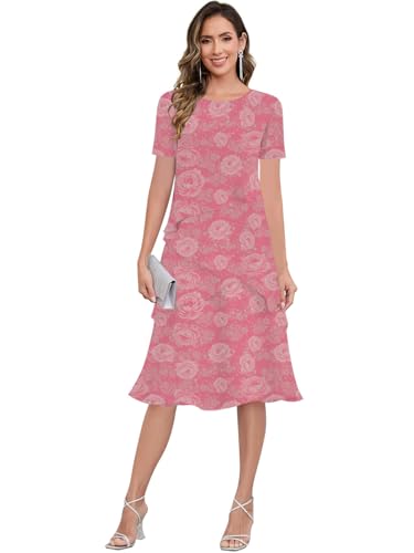GUKARLEED Women’s Ruffles Short Sleeve Mother of The Bride Dresses Layered A-line Knee Length Formal Dress for Wedding Guest