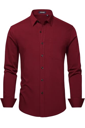 Image of HISDERN Mens Dress Shirts Long Sleeve Button Down Casual Shirts for Men Inner Contrast Formal Business Tuxedo Wedding Shirt