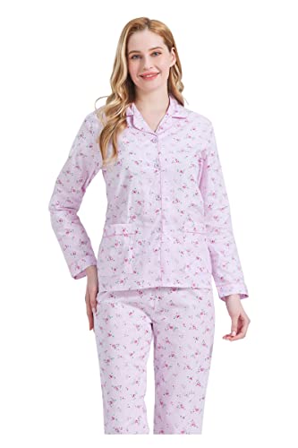 Image of GLOBAL Women Cotton Pajamas Long Sleeve PJs Button Down Sleepwear S-3XL