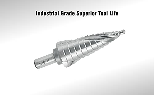 Actool Industrial Hss Step Drill Bit 3/16 Inch To 1 Inch With 3/8 Inch Shank, Double Spiral Flute With 14 Step Size #TOP2