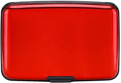 Image of MAESTRA Metal Hard ID Multi Pockets RFID Scan Protection Organiser Credit Card Holder for Unisex Adult (Red)