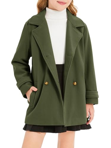 Haloumoning Girls Peacoat Winter Dress Coat Double Breasted Kids Notch Lapel Fall Outerwear Jackets with Pockets 3-10 Years