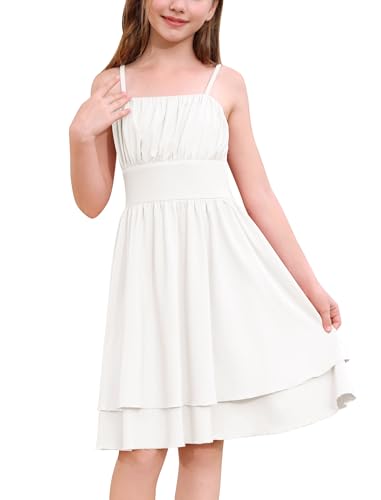 Kids Girls Sleeveless Double Layered Ruffle A-line Dress Sundress Casual Dress for Holiday Party Back to School Summer