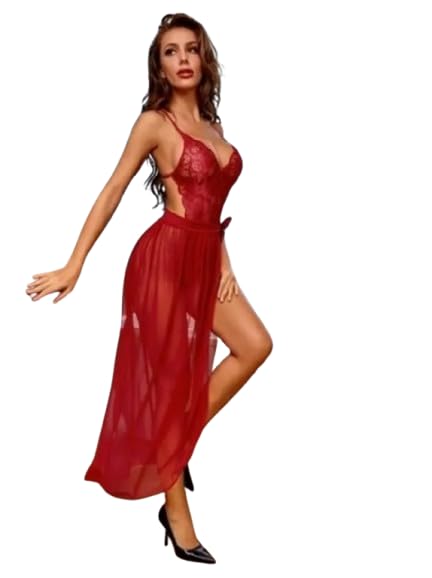 Women's Lace V Neck Bodysuit with Sheer Mesh Skirt, Lingerie Set