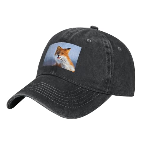 YYHHAOFA Gorra de béisbol negra con estampado de zorro pequeño, ajustable, de algodón, para hombres y mujeres, transpirable y elegante, Negro, Talla única