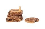 Lipper International Olive Wood Round Drink Coasters, 4.5" Diameter, Set of 6 with Holder