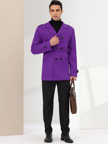 Lars Amadeus Men's Pea Coat Slim Fit Notch Lapel Double Breasted Trench Coat with Belt3