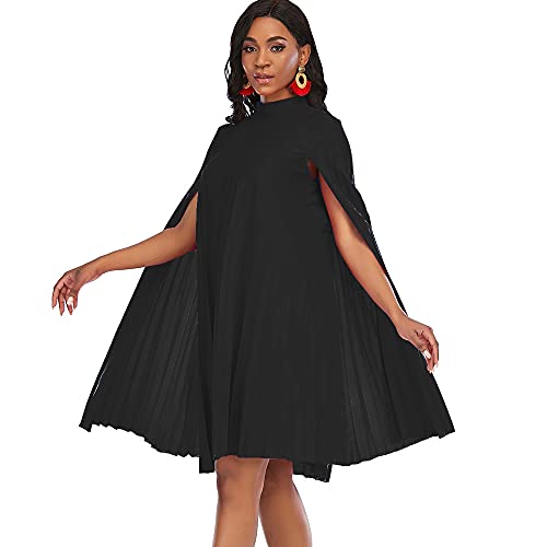 AOMEI Women's Stand Collar Pleated Cape Sleeve Loose Knee Length Dress Plus Size
