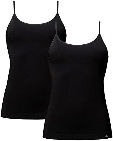 DANISH ENDURANCE 2-Pack Damskich Topów z Wiskozy Bambusowej, Podkoszulka, Koszulka na Ramiączkach, Bluzka Czarna i Nude Beż