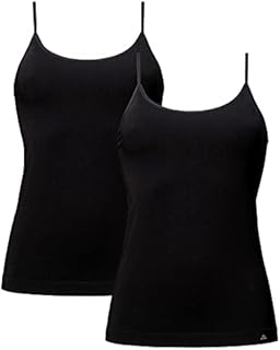 DANISH ENDURANCE 2-Pack Damskich Topów z Wiskozy Bambusowej, Podkoszulka, Koszulka na Ramiączkach, Bluzka Czarna i Nude Beż