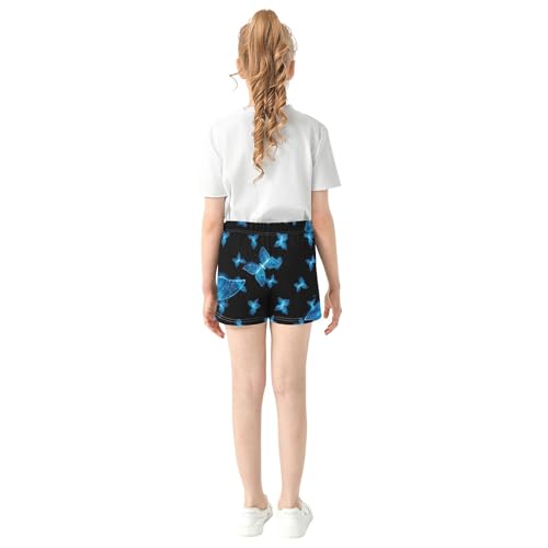Girls Glowing Blue Butterflies Black Cute Athletic Summer Pajama Sleepwear Youth Comfy Casual Pattern Print, X-Small3