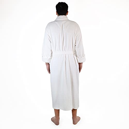 Men's Traditional Premium Turkish Cotton Lightweight Long Bathrobe with Pockets - Small-Medium, White4
