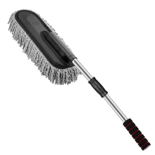 Image of SILIVO Car Cleaning Duster with Extendable Handle | Microfiber Mop for Car, Bike & Home Dusting | Reusable, Washable Dry Cleaning Brush for Interior & Exterior Use (33 inch, Multi Color)