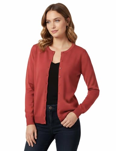 Image of Allsense Women's Long-Sleeve Crewneck Cardigan | Classic Button Down Sweater, Soft Fine Knit, Lightweight