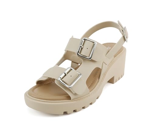 Image of Soda inchRebirth inch ~ Women Open Toe Fisherman Multi Strap Buckle Lug Sole Low Block Heeled Sandals