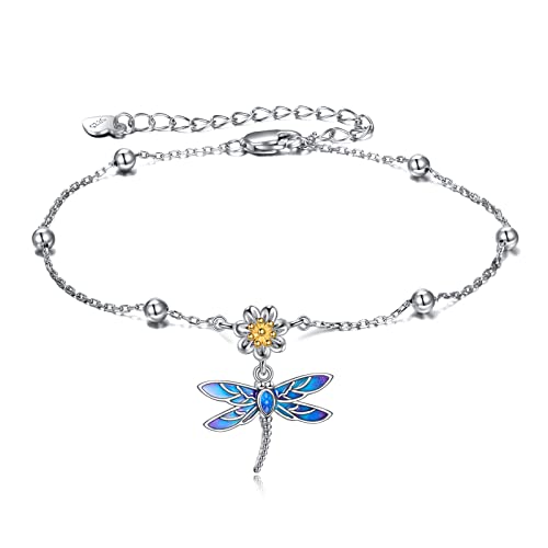 Image of YAFEINI Anklet Bracelets for Women Girls Sterling Silver Hummingbird /Dragonfly /Butterfly Link Chain Anklets Jewelry Gifts