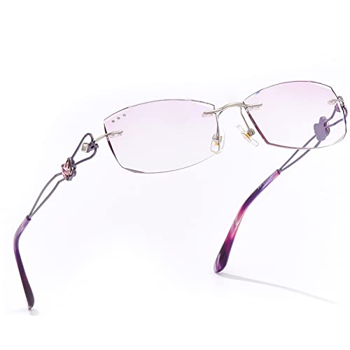 Occhiali da lettura colorati eleganti alla moda da donna, lettori di computer con bordo tagliato a diamante che bloccano la luce blu con strass (Colore : Pink, Dimensioni : 1.5 x)