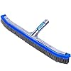 Aquatix Pro Pool Brush Head, 18" Heavy Duty for Cleaning Walls & Floors, Stainless Steel Bristles, Reinforced Aluminum Back, Curved Ends for Corners, EZ Clip, Swimming Pool Brushes for Tiles & Steps