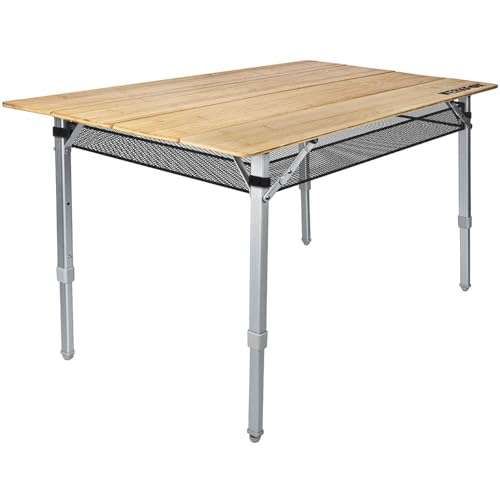 Höhenverstellbarer Bambustisch Bambus Campingtisch Portofino - Höhenverstellbarer Outdoor Tisch Campingtisch 120