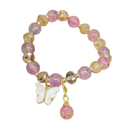 エレガントなクリスタルチャームカラフルな蝶ビーズハンドチェーンスタイリッシュな弾性ロープリストチェーンアクセサリー女性のための模造翡翠