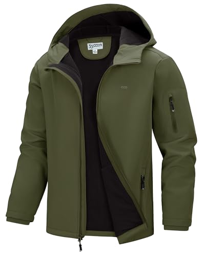 Image of 33,000ft Men's Hooded Softshell Jacket Waterproof Lightweight Insulated Windbreaker Fleece Lined Rain Shell Jacket