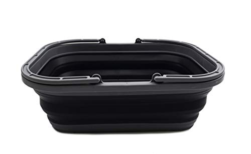 SAMMART 12L Faltbare Wanne mit Griff - Tragbarer Picknickkorb/Krater im Freien - Faltbare Einkaufstasche - Platzsparender Vorratsbehälter (Grey/Black, 1)
