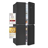 Exquisit® Frigorífico Americano, 4 Puertas, 421L, Clase C, Material Acero Inox Oscuro, Tecnologia No-Frost, Display Digital en Puerta, Cajones Verduleros, Consumo 182 kWh/año, Medidas 180x79,5x70 Cm.
