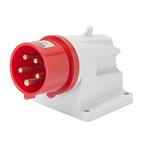 Gewiss Gw60408 basse tension à vis câblage coudé à 90 ° Montage en surface d'arrivée d'eau, IP44, 3P + E Pole, 380 V-415 V, 16 A, 50 Hz/60 Hz, Rouge